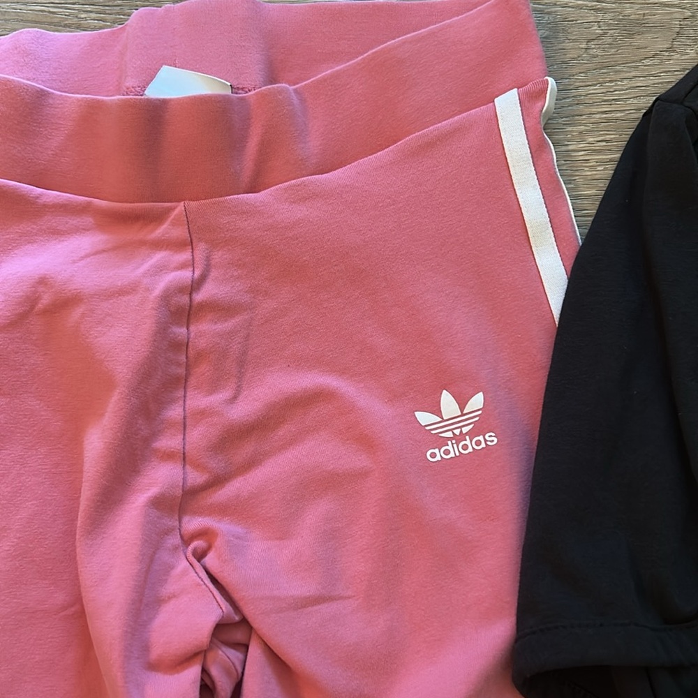 SOLD. Not available. Adidas Bundle / Black and White T-Shirts with Pink Leggings - Picture 2 of 4